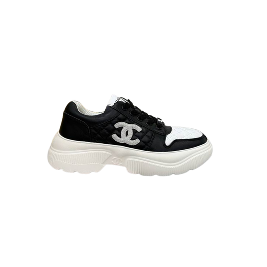 White Black Chunky Canvas Sneakers