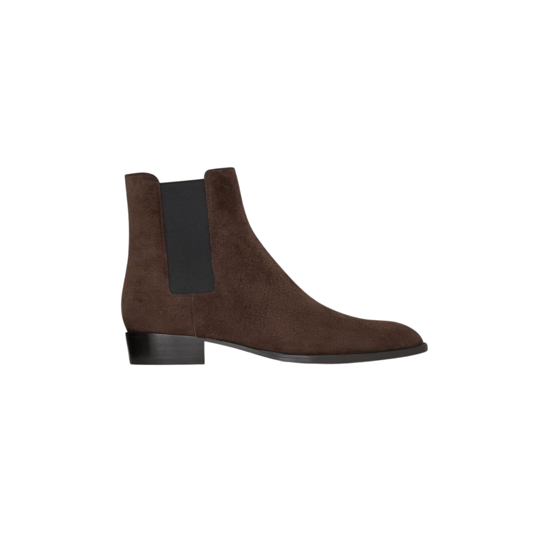 YSL Wyatt Chelsea Boots Suede Dark Chocolate