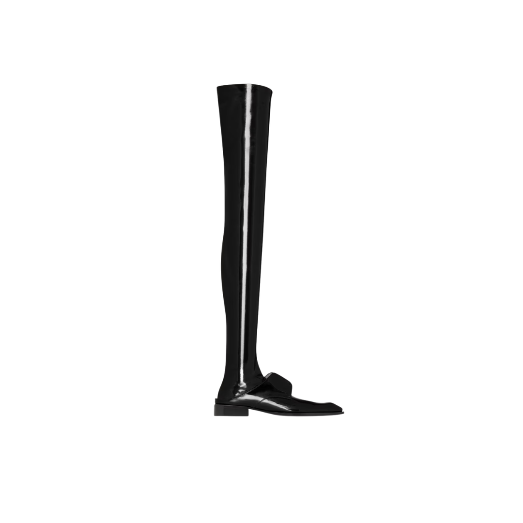 YSL Romeo Over Knee Boots Patent Leather Vinyl Black