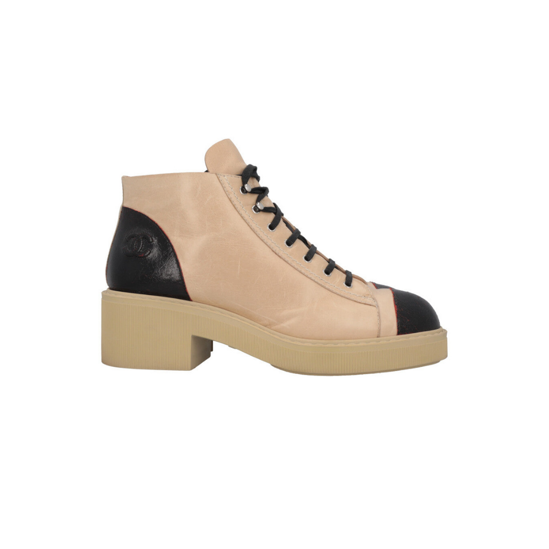 Boots Leather Beige Black