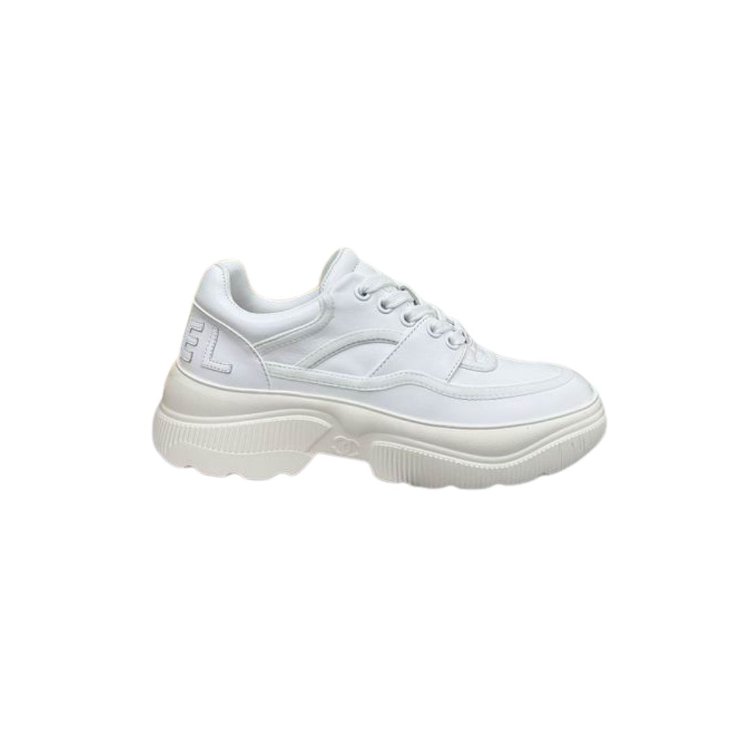 White Chunky Platform Sneakers Resting