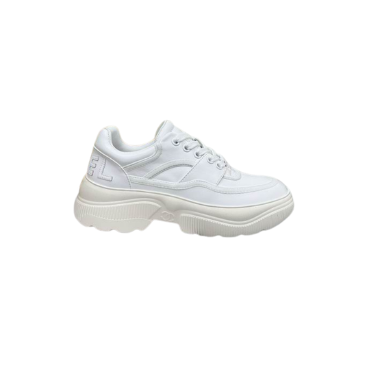 White Chunky Platform Sneakers Resting