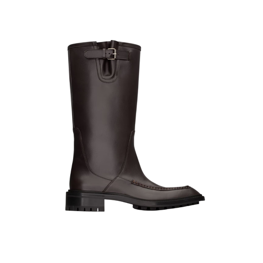 YSL Joe Buckle Boots Smooth Leather Dark Chocolate