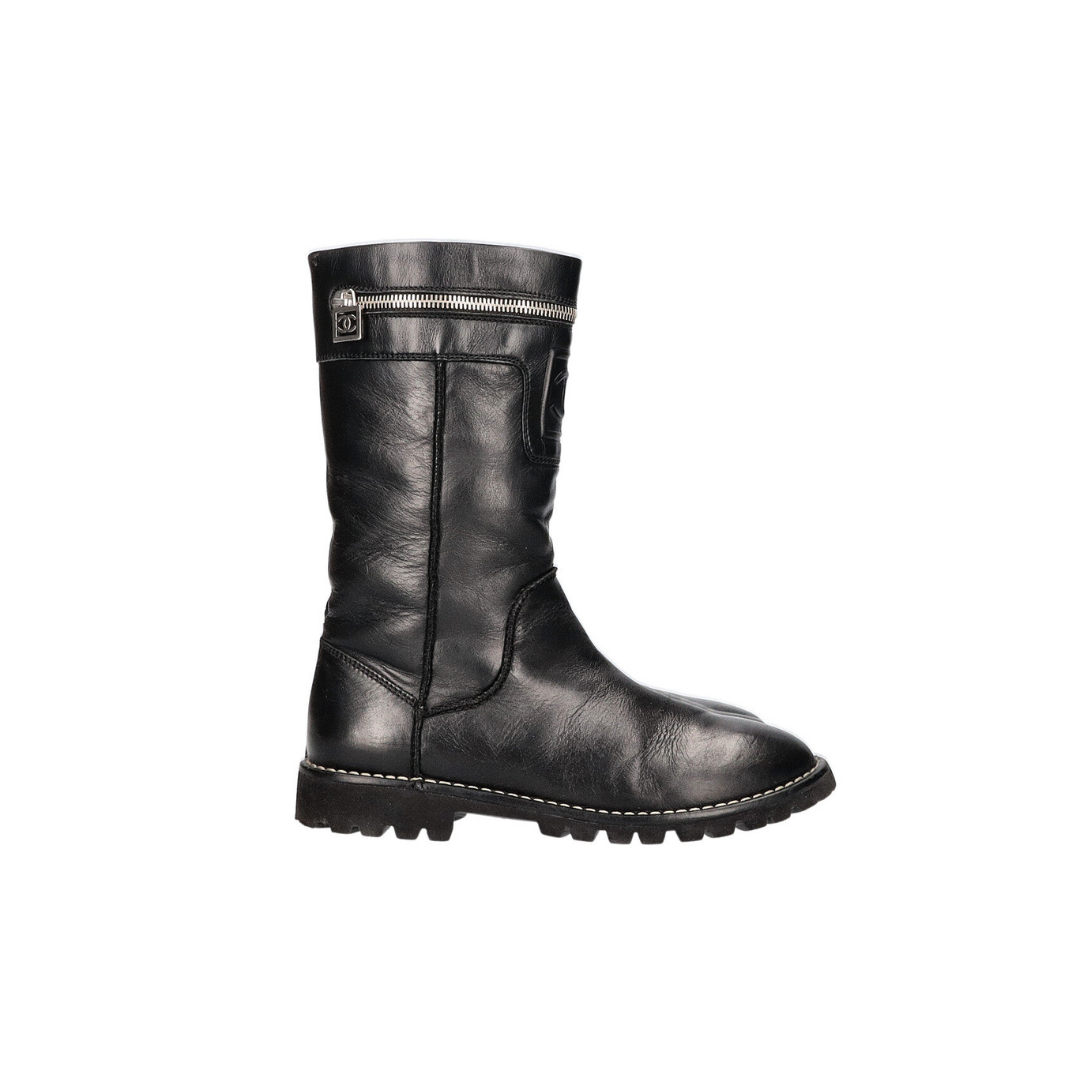 Boots Black White Chain