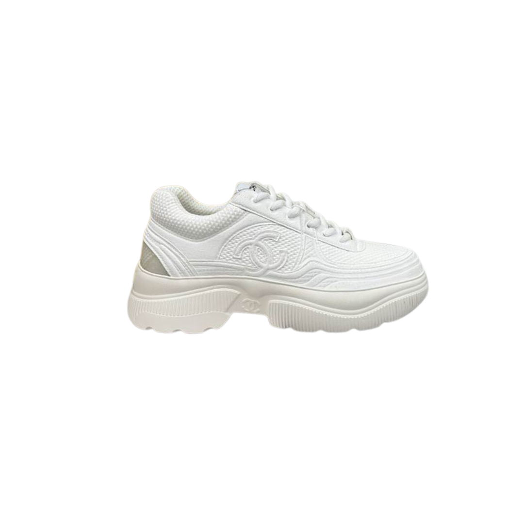 White Chunky Designer Sneakers Resembling Style