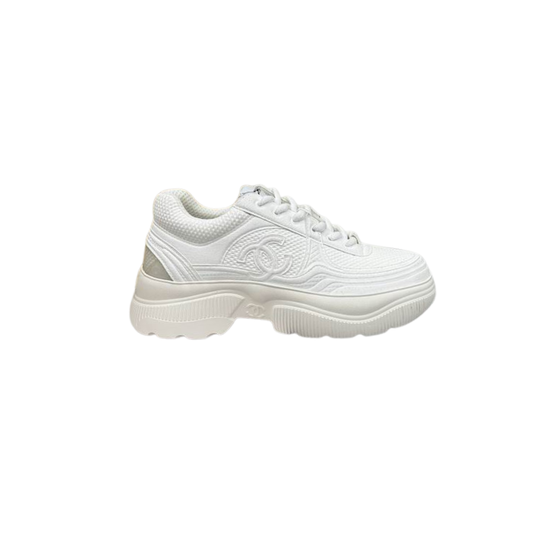 White Chunky Designer Sneakers Resembling Style