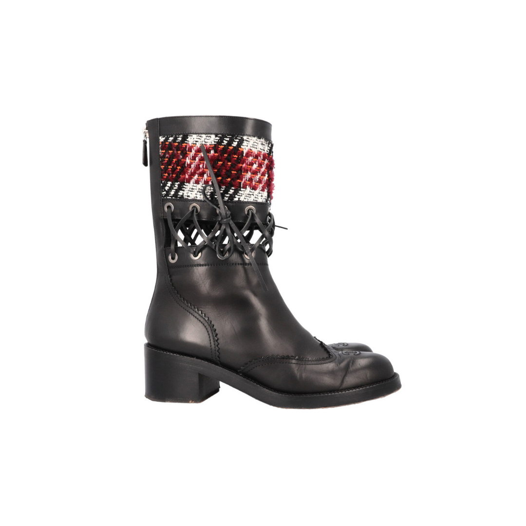 2016 Cut Out Tweed Mid Calf Boots Black