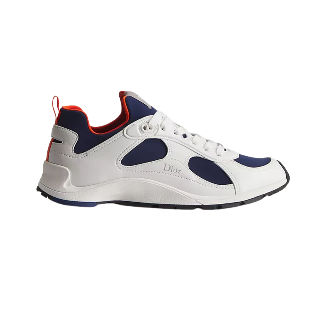 Mile Sneaker White Smooth Lambskin Navy Blue Orange Neoprene
