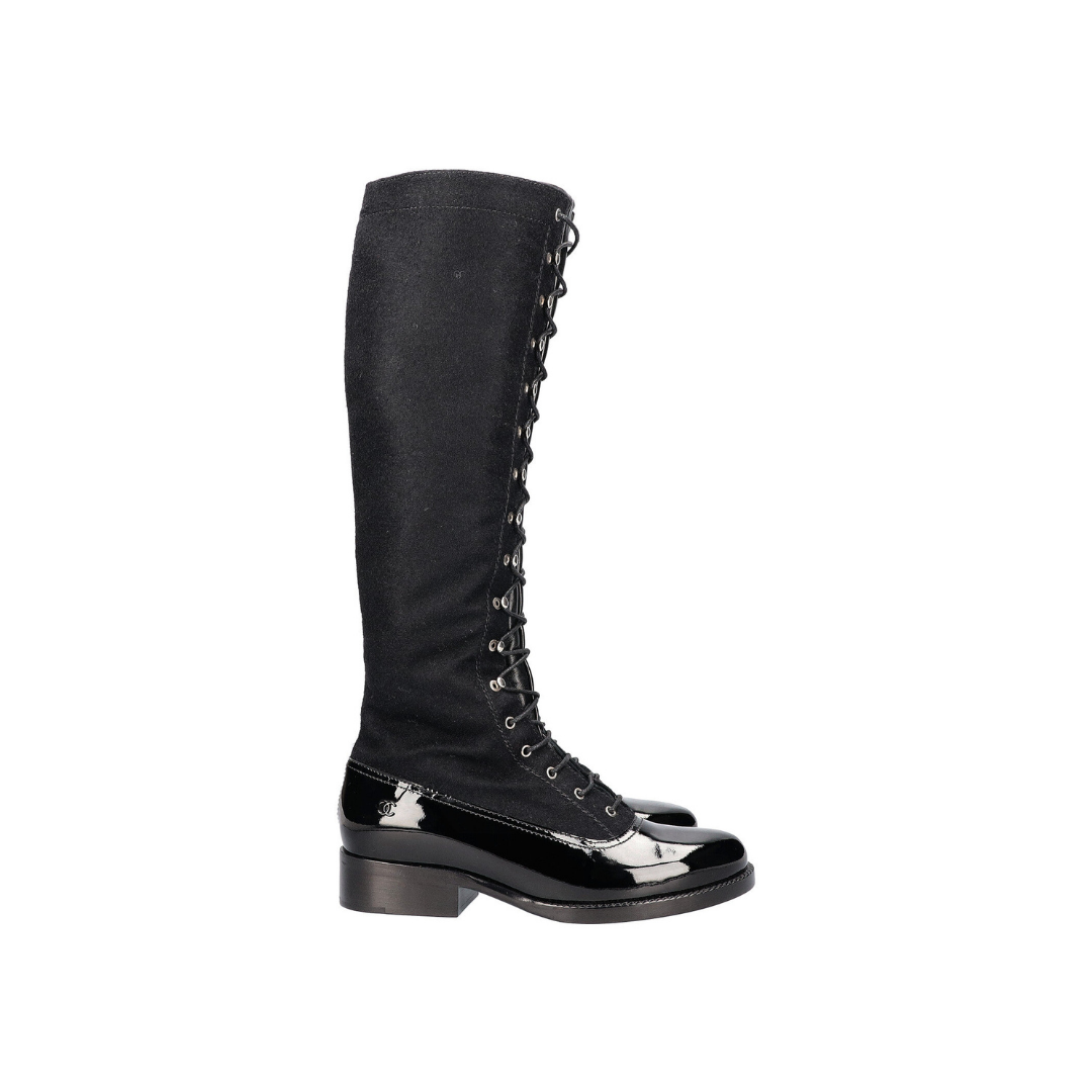 Lace Up Knee Boots Black