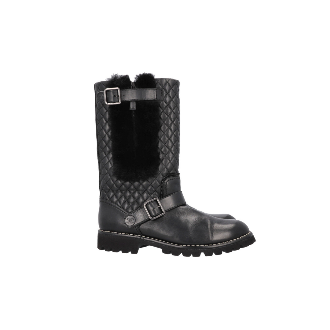 Quilted Boots Leather Shearling Black