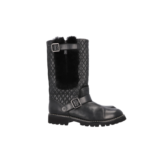 Quilted Boots Leather Shearling Black