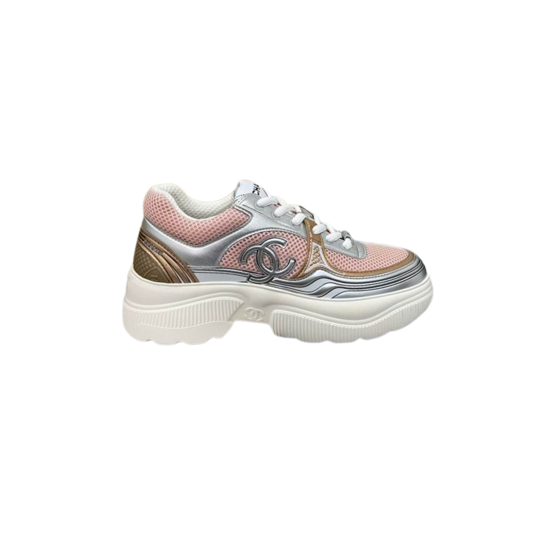 Pink Silver Chunky Platform Sneakers