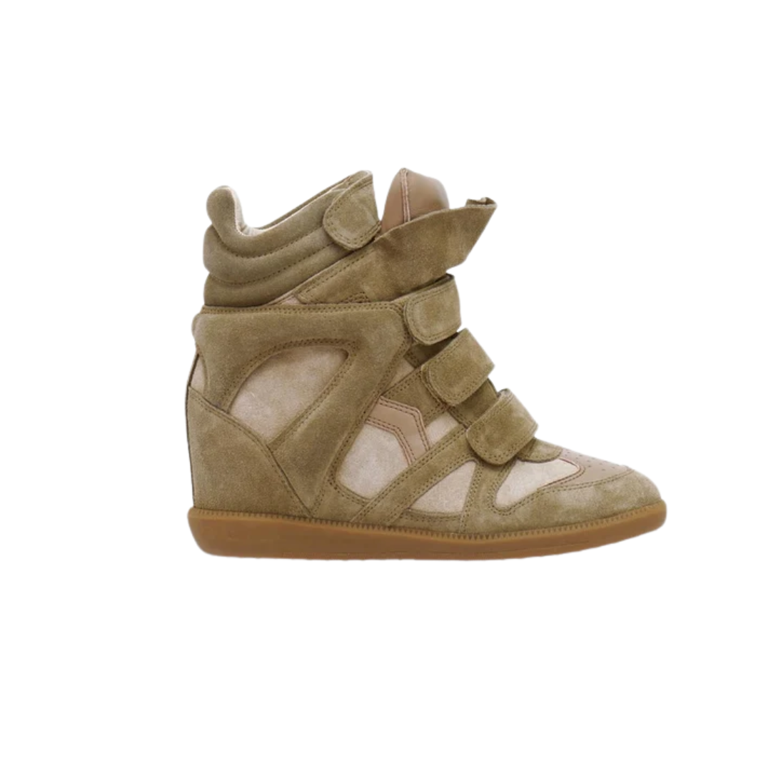 Isabel Marant Bekett Leather Wedge Sneakers Taupe