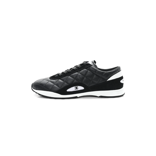 Black Quilted Low-Top Sneakers White Accent