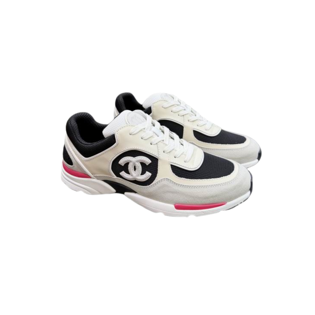 White Runner Sneakers Vibrant Pink Sole Accent