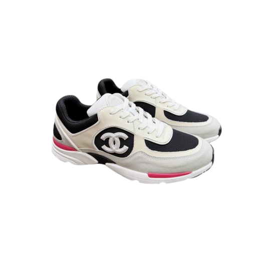 White Runner Sneakers Vibrant Pink Sole Accent
