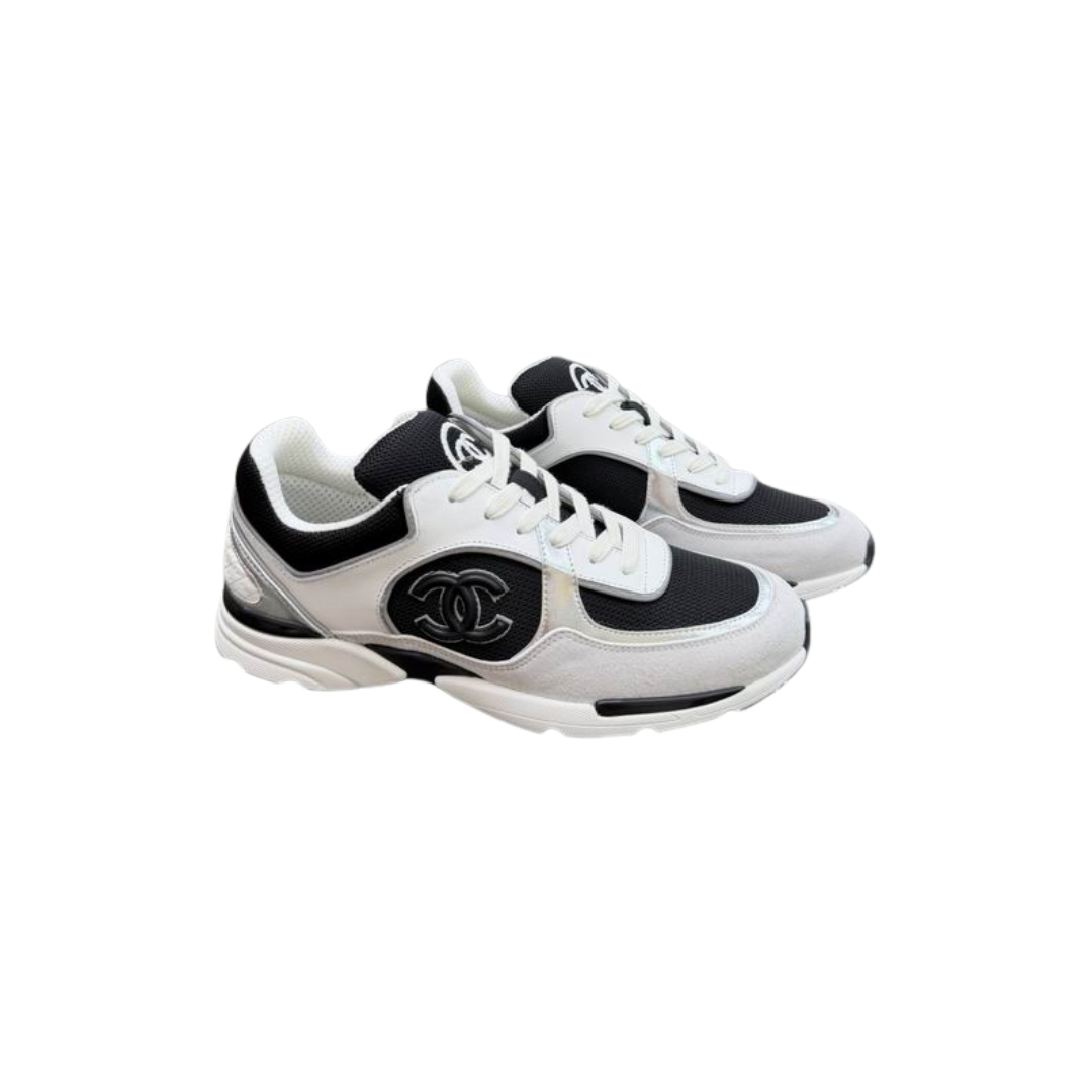 White Grey Runner Sneakers Vibrant Black Sole Accent