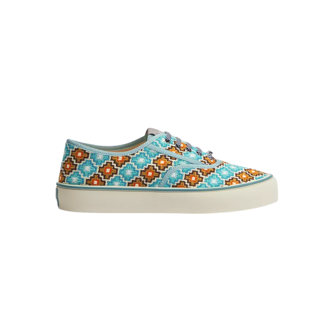 Saltwind Sneaker Cotton Embroidered Light Blue Orange Geometric Pattern