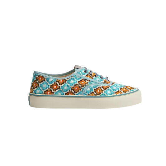 Saltwind Sneaker Cotton Embroidered Light Blue Orange Geometric Pattern