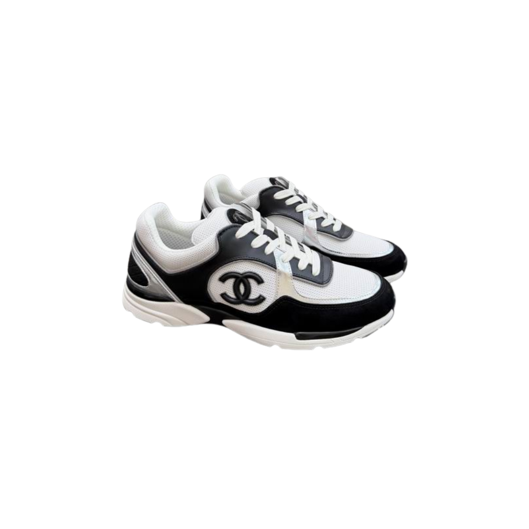 Black White Runner Sneakers Vibrant White Sole Accent