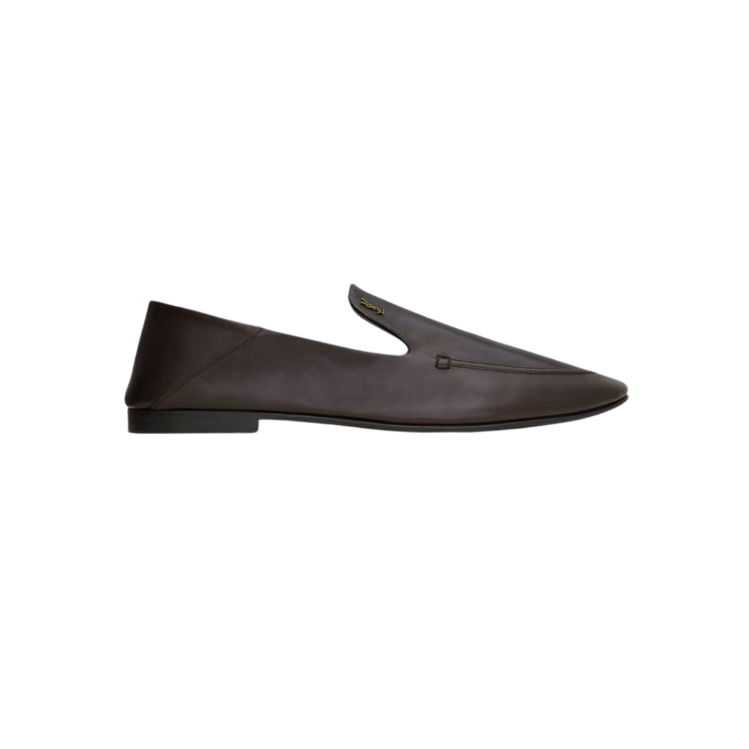 YSL Alain Slippers Smooth Leather Brown