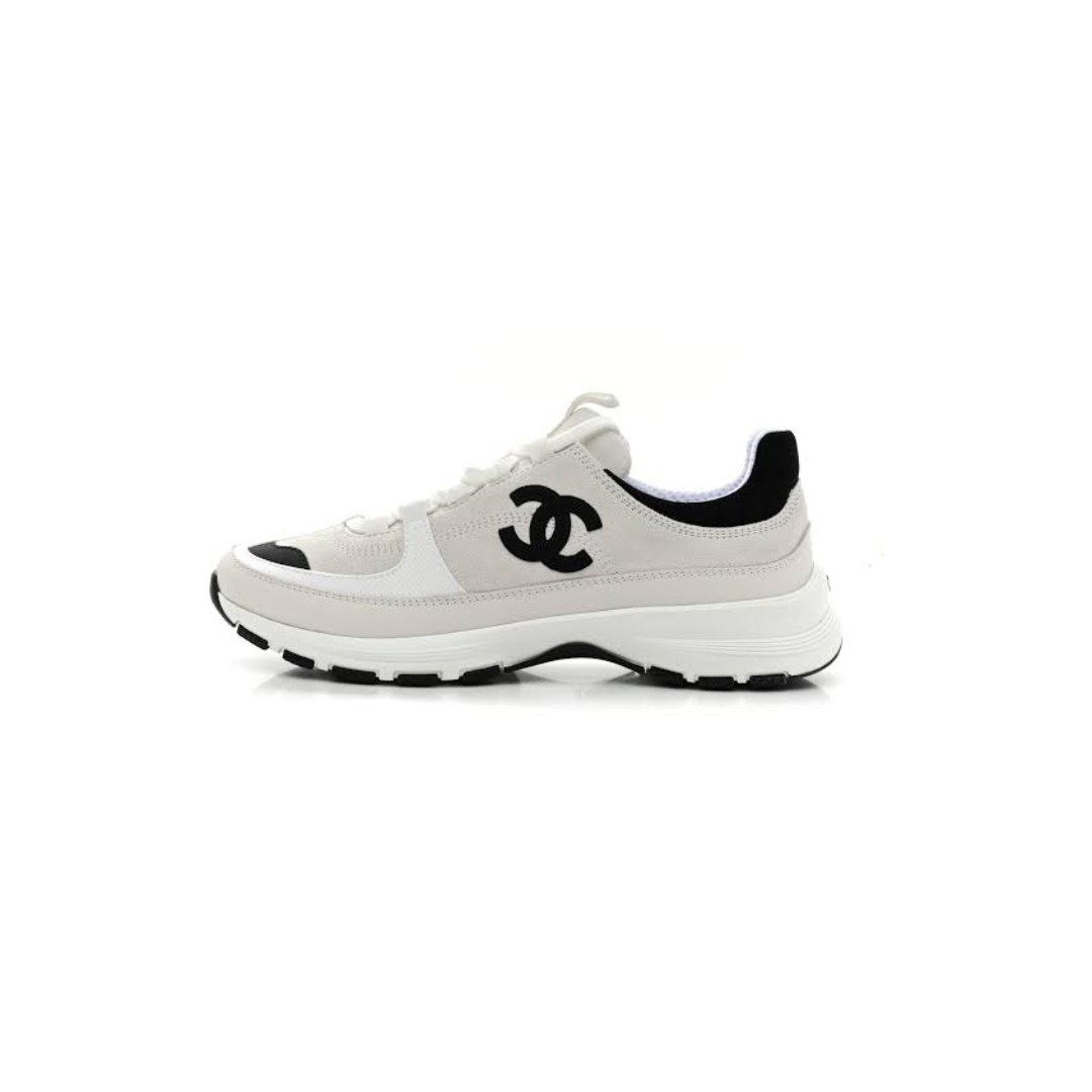 Suede Calfskin Grosgrain Sneakers White