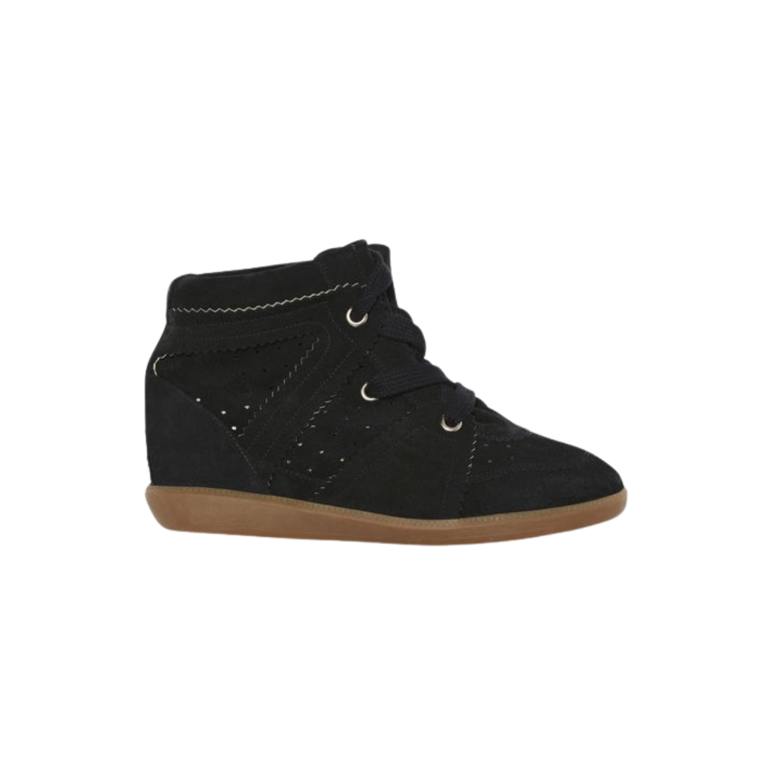 Isabel Marant Bobby Suede Calfskin Leather Wedge Sneakers Black