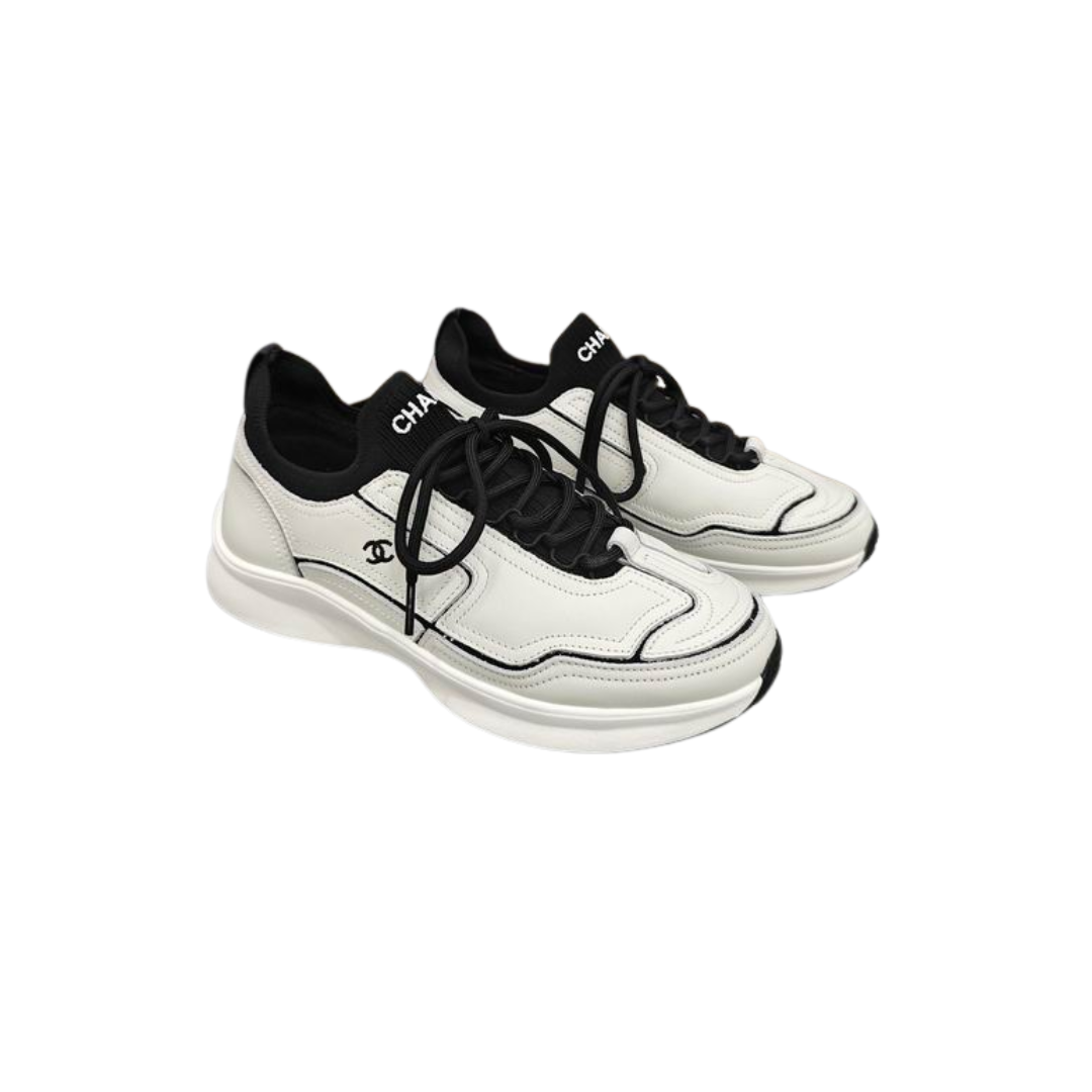 Ivory Black Calfskin Mixed Fibers Sneakers