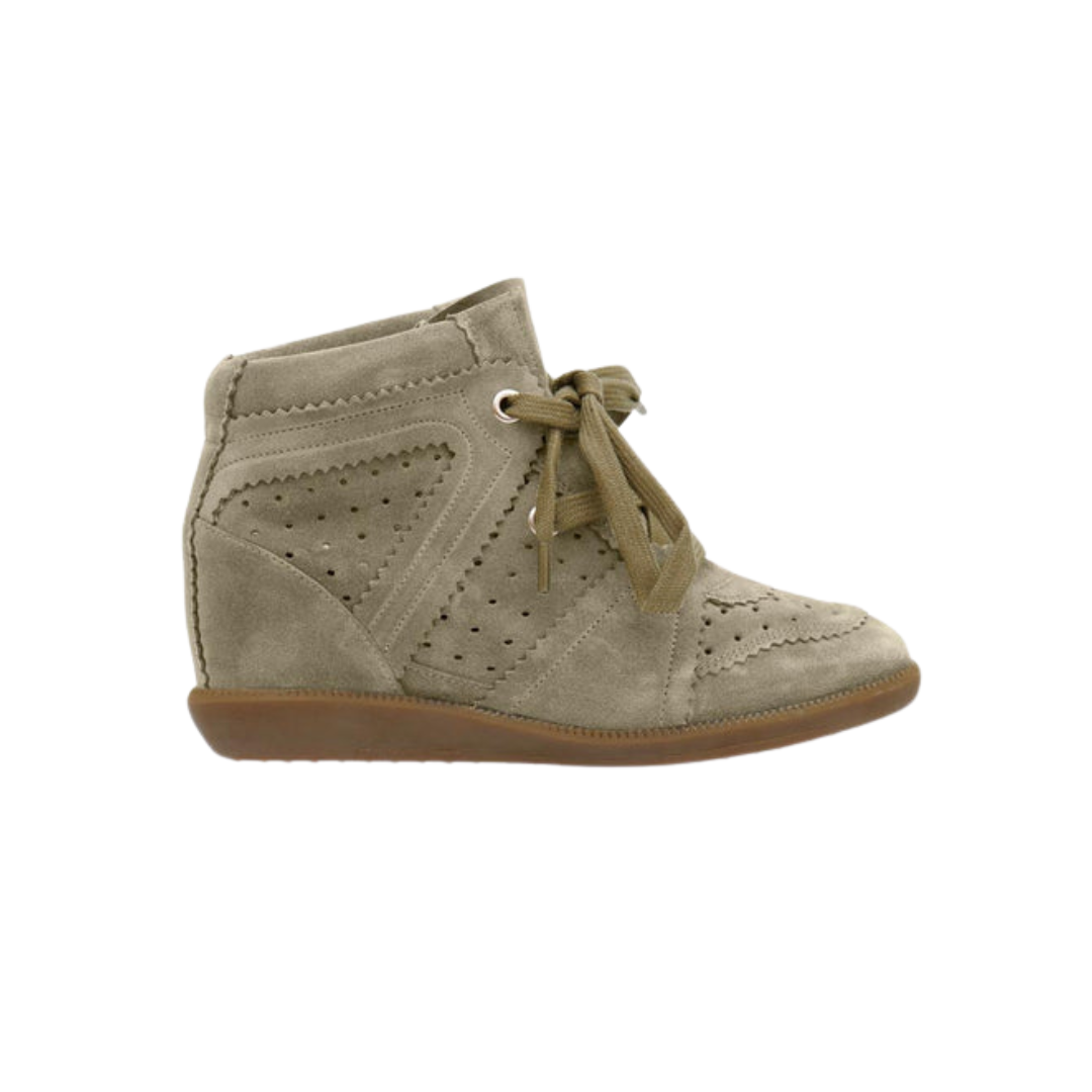 Isabel Marant Bobby Suede Calfskin Leather Wedge Sneakers Taupe
