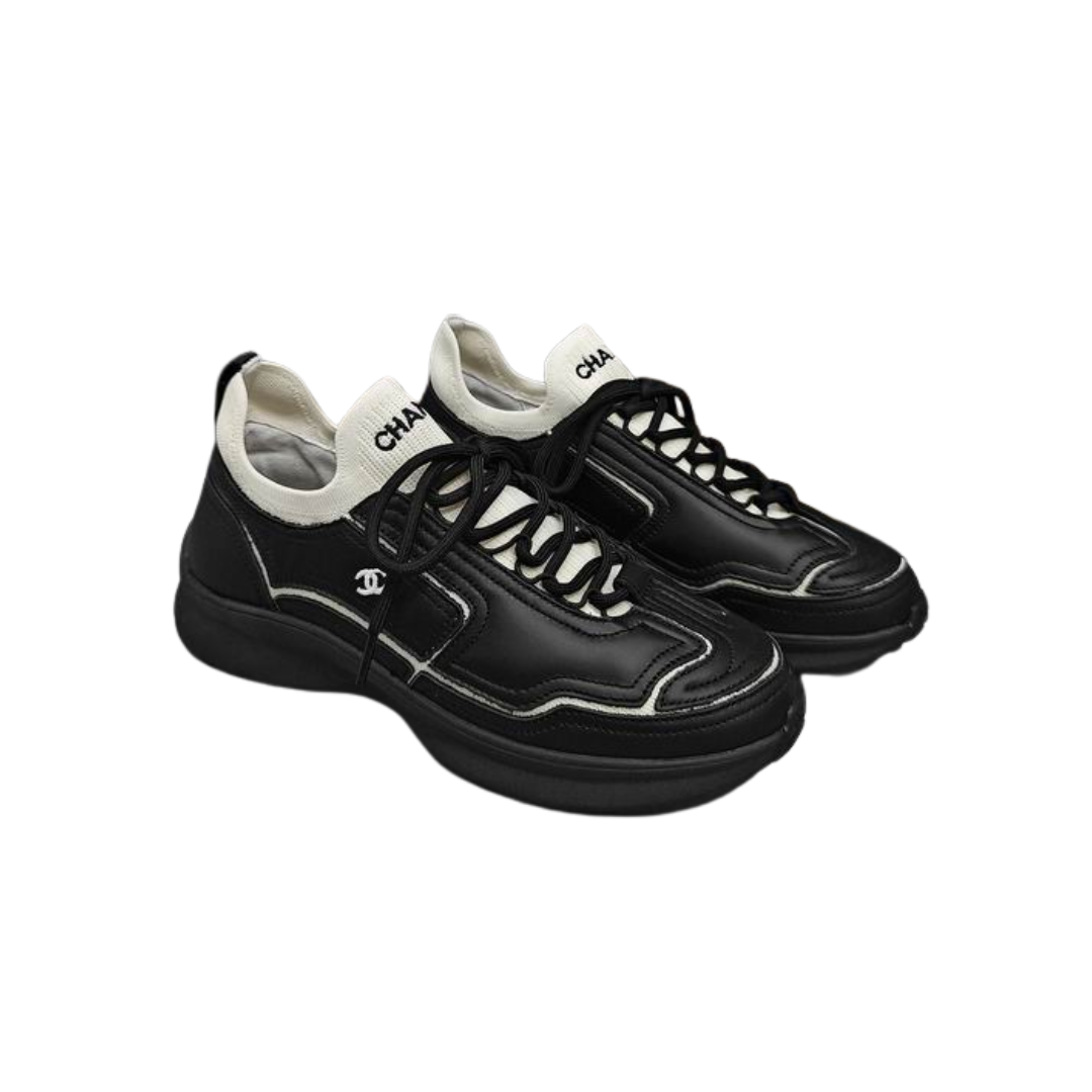 Black Calfskin Mixed Fibers Sneakers