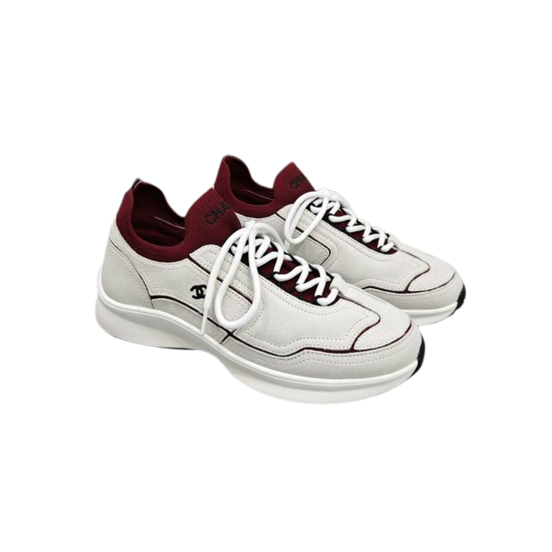 Ivory Red Calfskin Mixed Fibers Sneakers