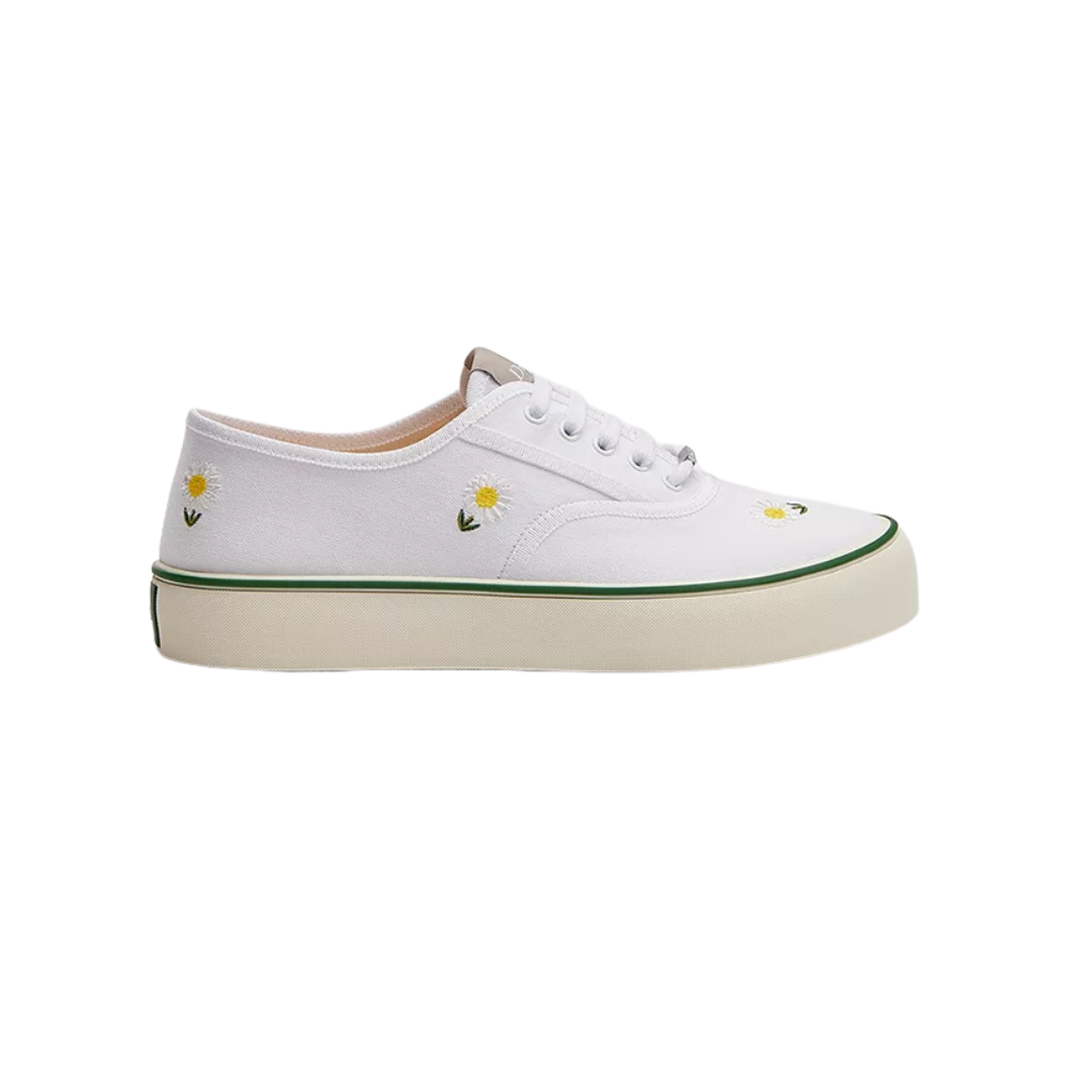 Saltwind Sneaker White Cotton Embroidered Multicolor Daisy Motif