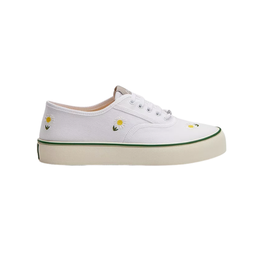 Saltwind Sneaker White Cotton Embroidered Multicolor Daisy Motif