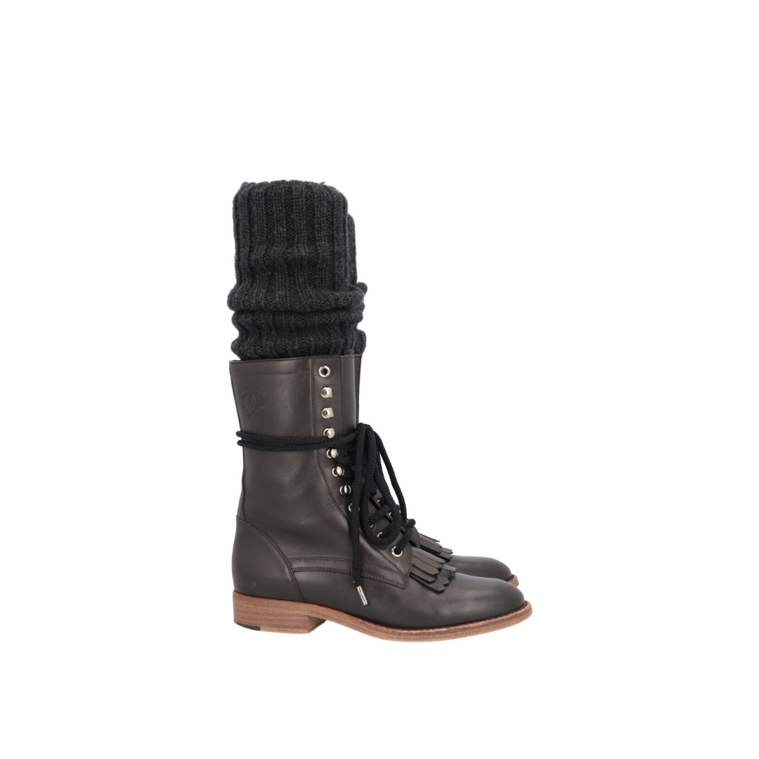 Combat Boot Combines Leather Knitwear