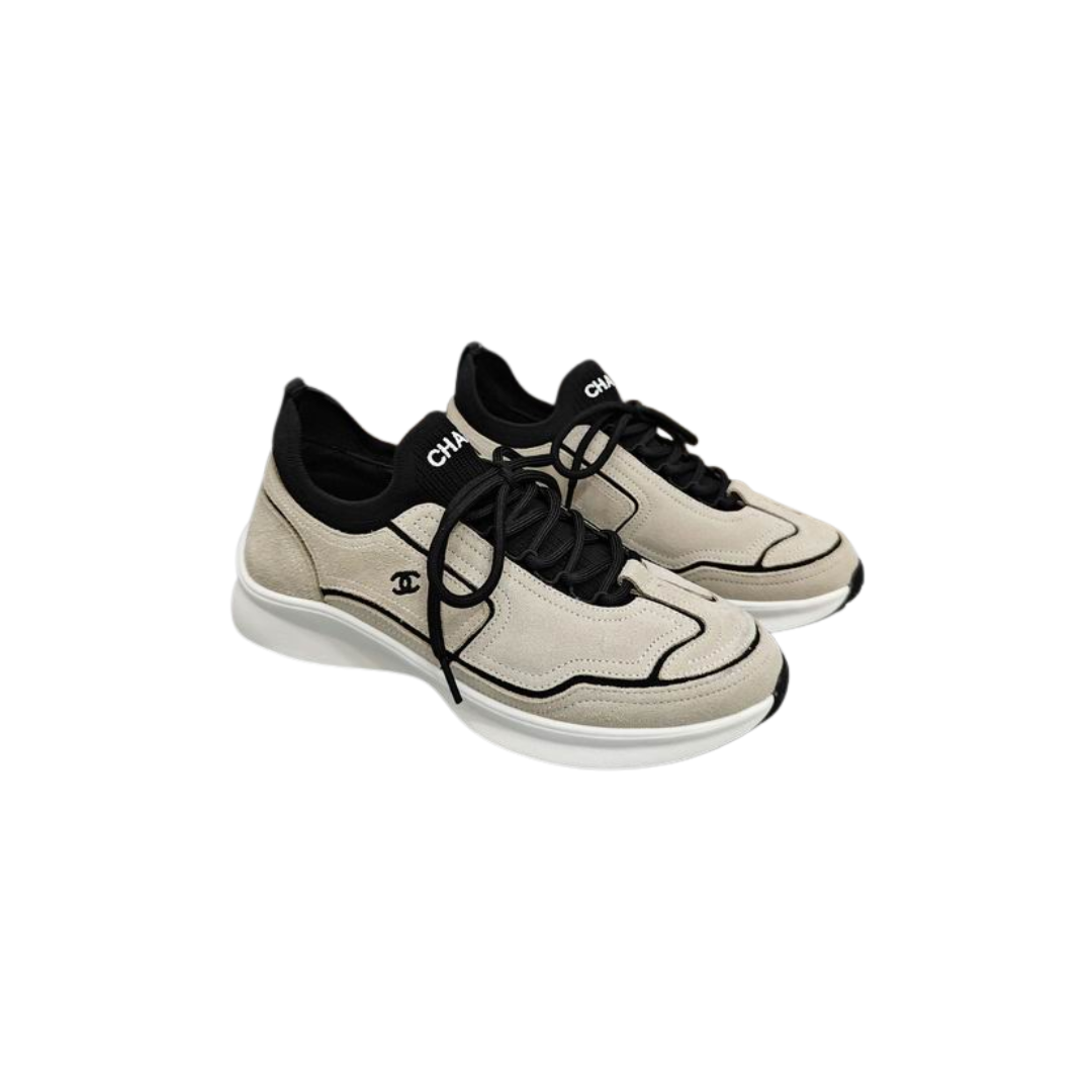 Grey Black Calfskin Mixed Fibers Sneakers