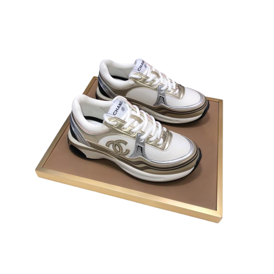 White Gold Mesh Runner Sneakers