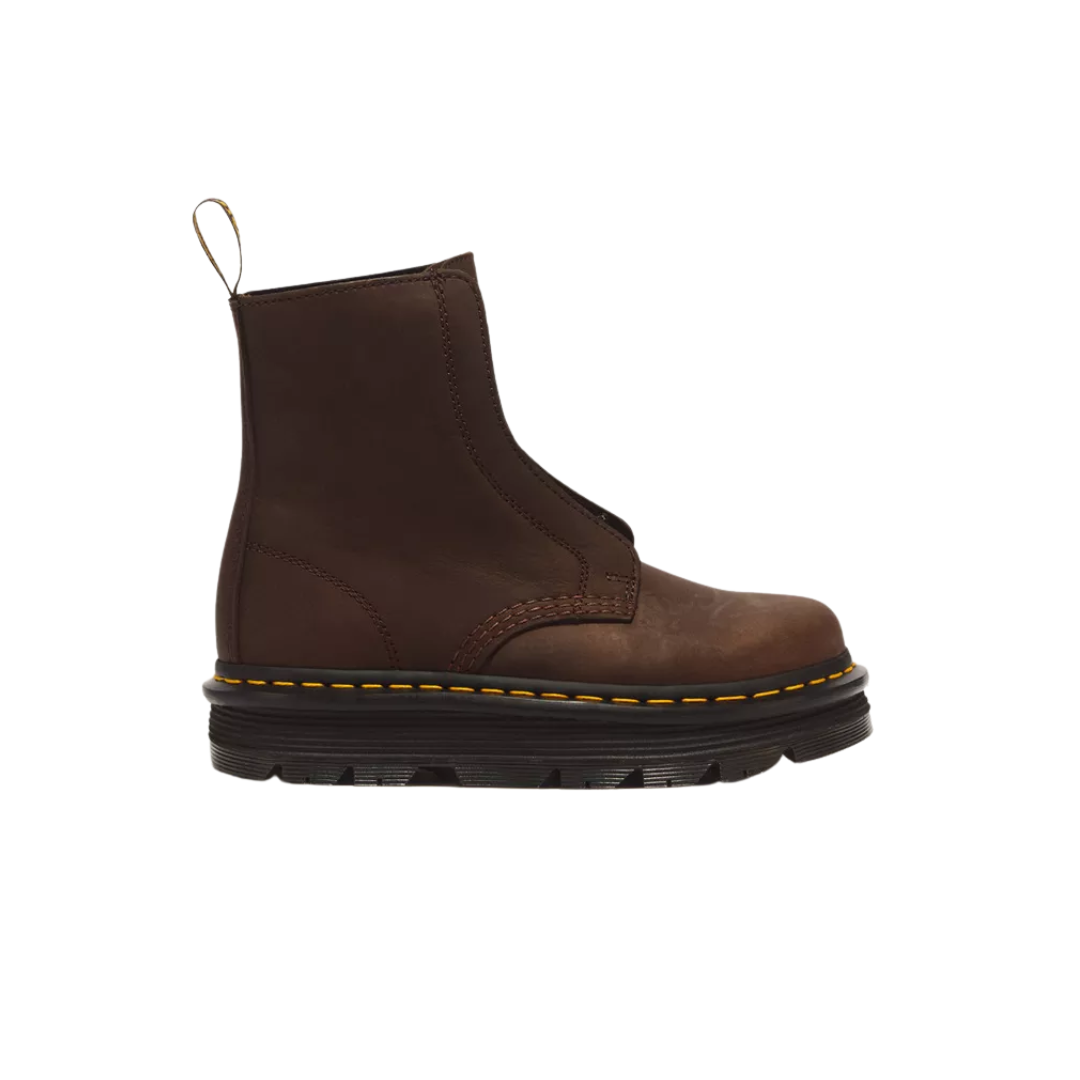 DR. MARTENS Zebzag Laceless Slip Leather Boots Dark Brown