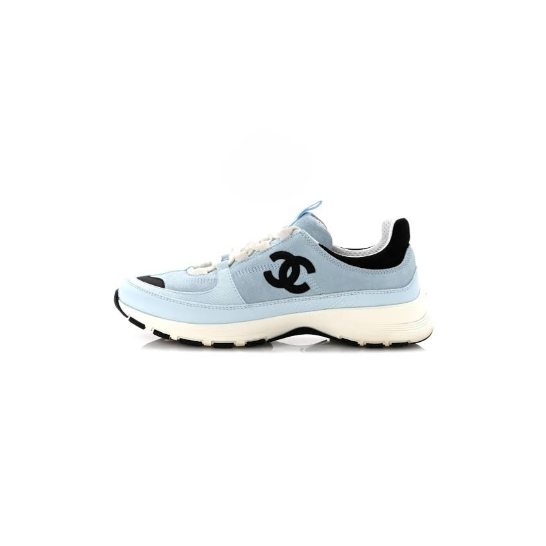 Suede Calfskin Grosgrain Sneakers Light Blue