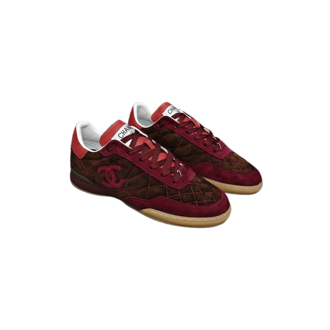 Brown Red Quilted Suede Sneakers