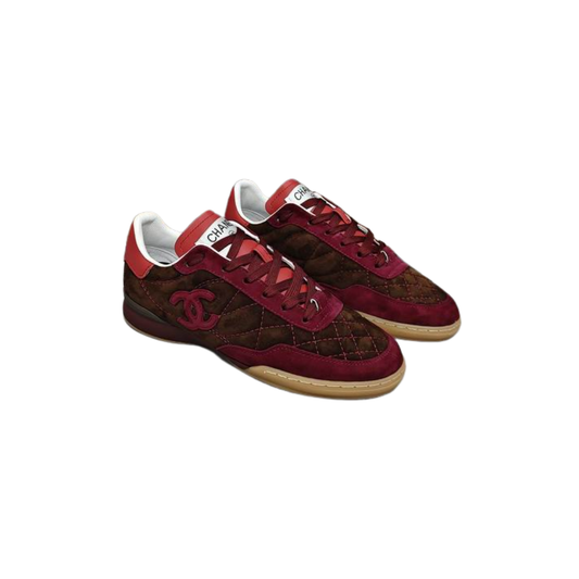 Brown Red Quilted Suede Sneakers