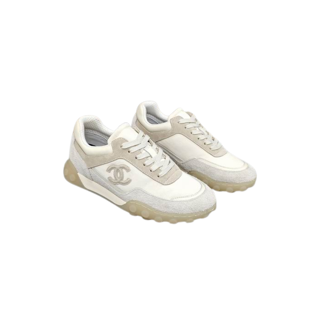 Ivory Beige Mixed Fibers Suede Calfskin Sneakers