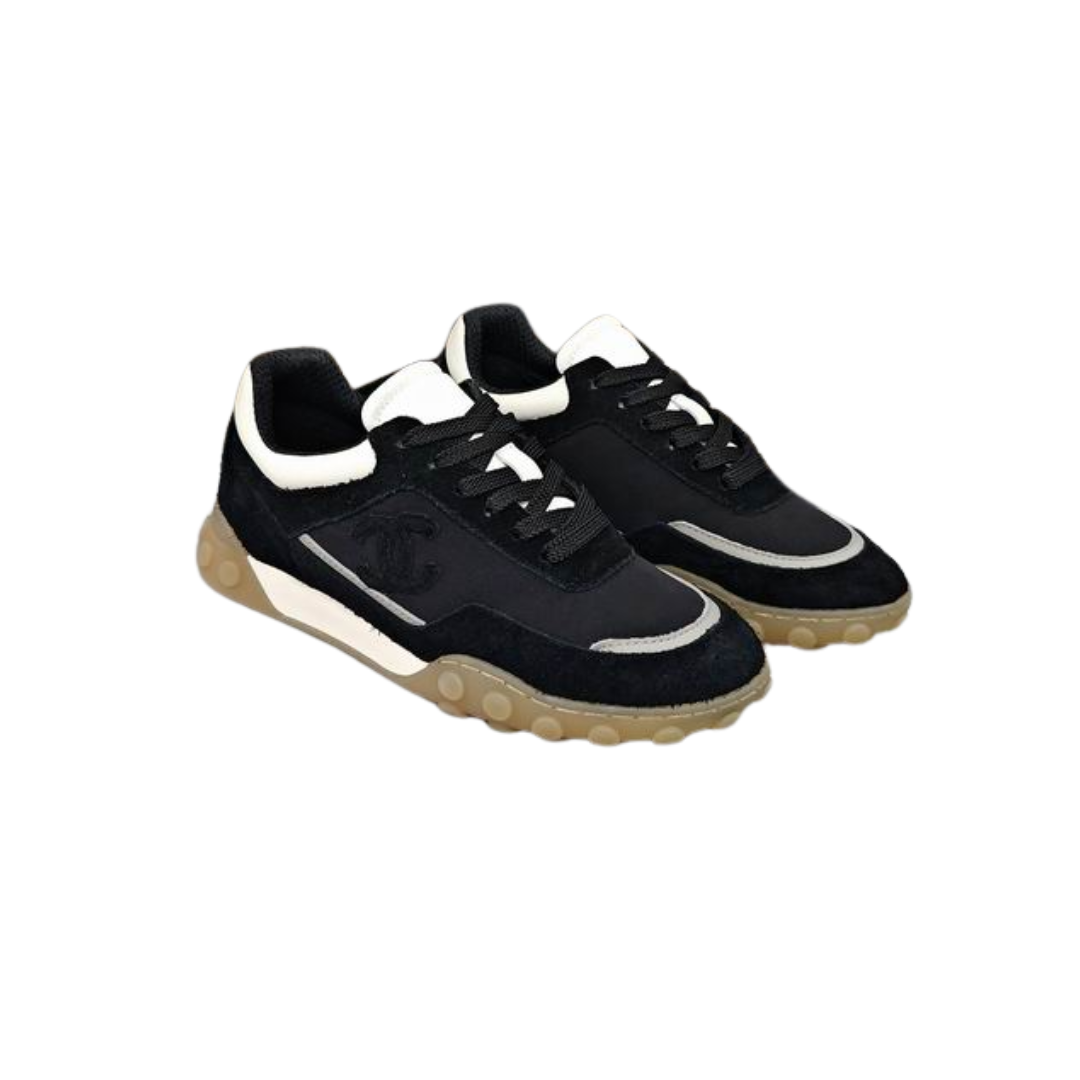 Black Grey Mixed Fibers Suede Calfskin Sneakers