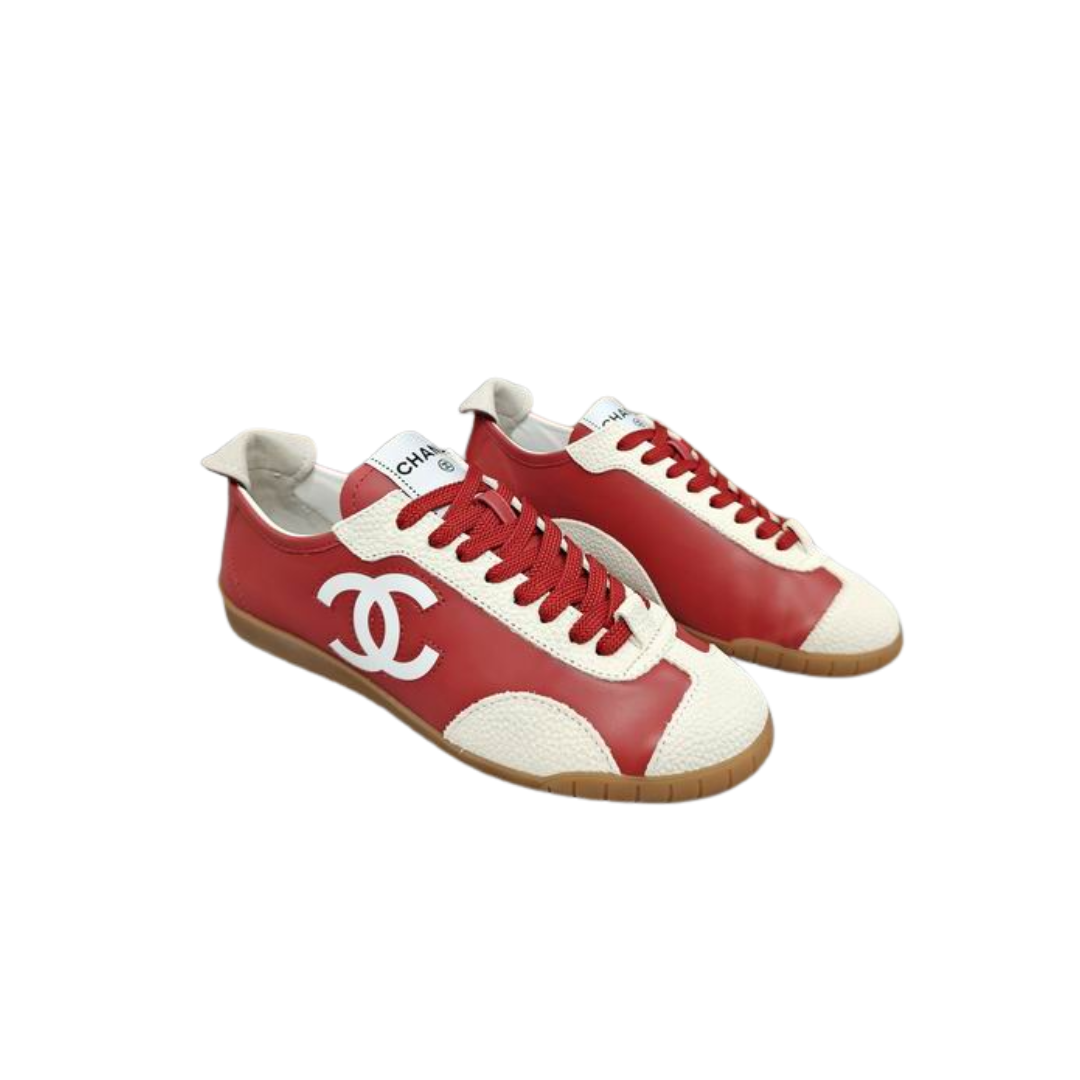 Red White Calfskin Low Top Sneakers