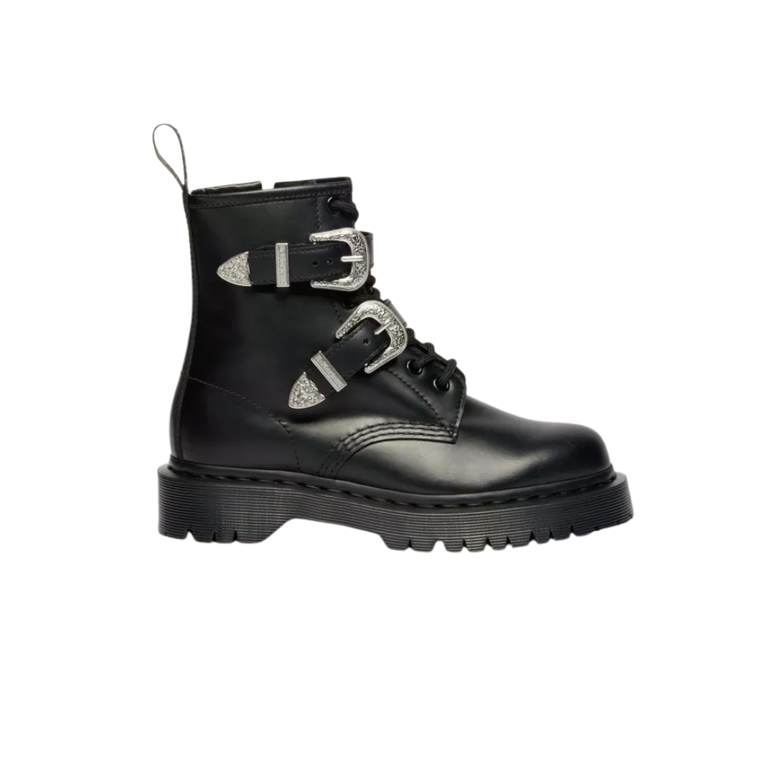 DR. MARTENS 1460 Western Buckle Bex Atlas Leather Lace Ankle Boots Black Atlas