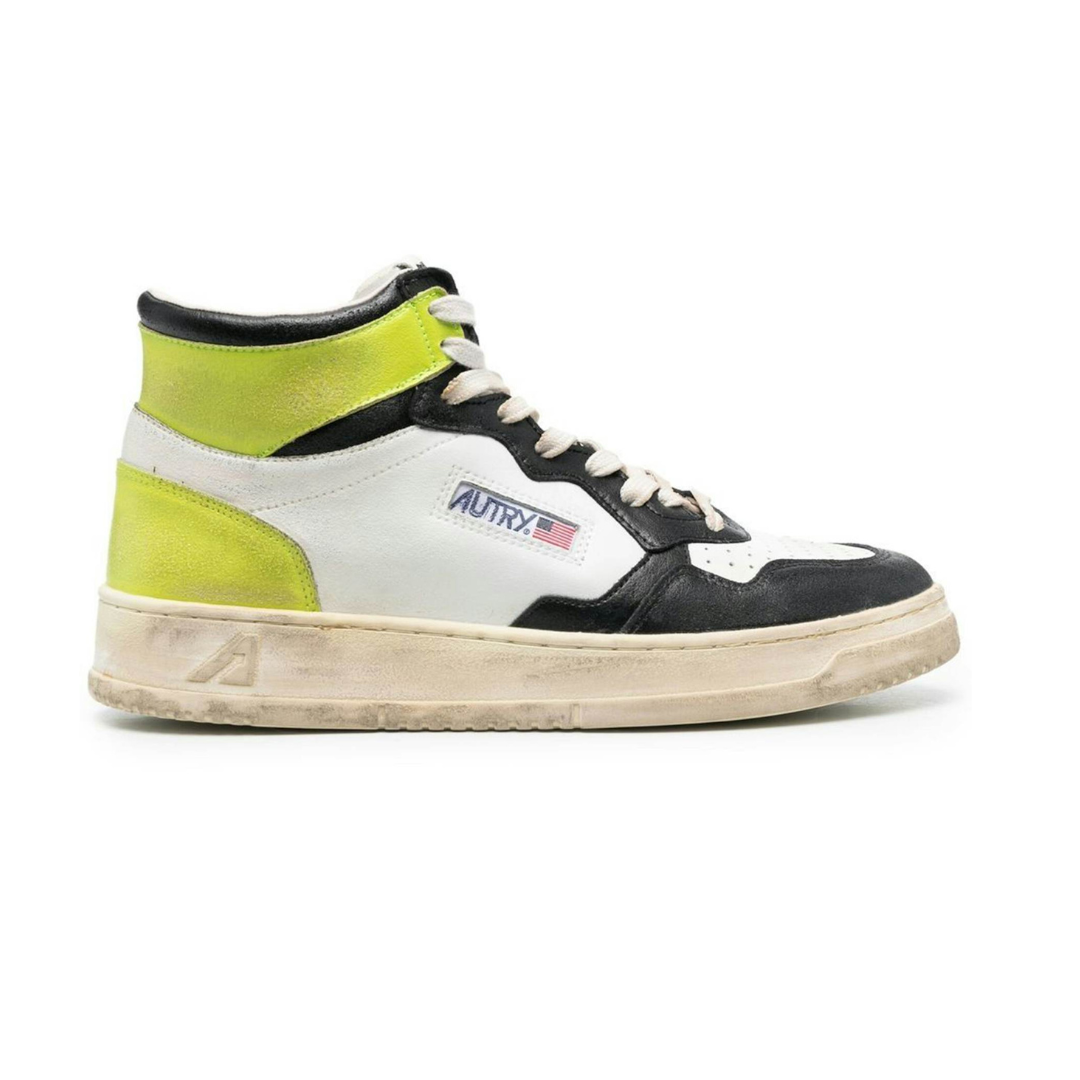 Autry Medalist Leather Mid Super Vintage White Lime Green Black