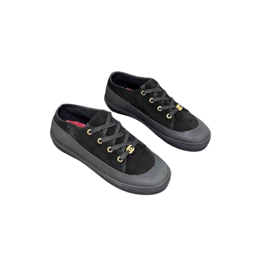 Calfskin Trainers Black Contrasting Grey Rubber Toe Cap