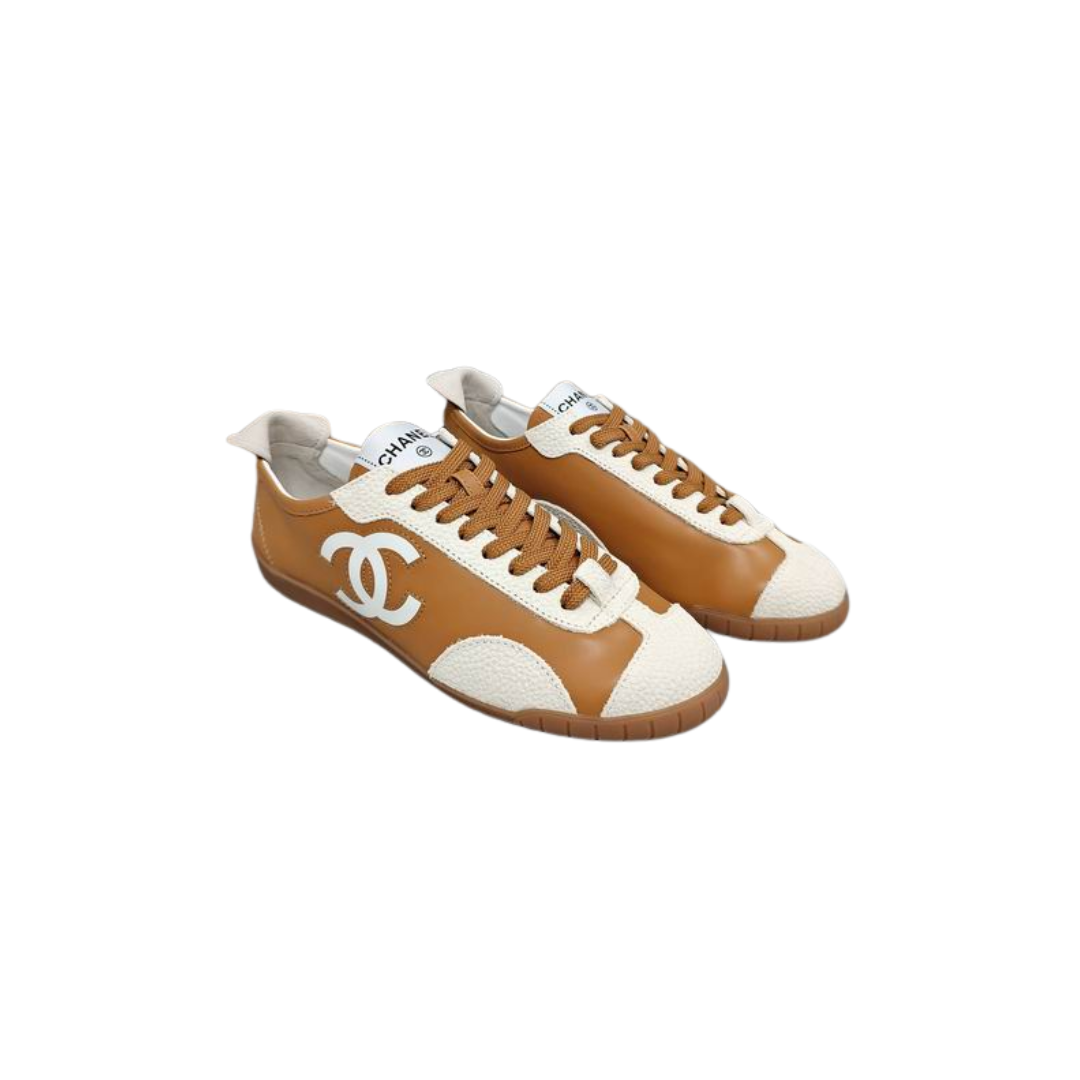 Brown White Calfskin Low Top Sneakers