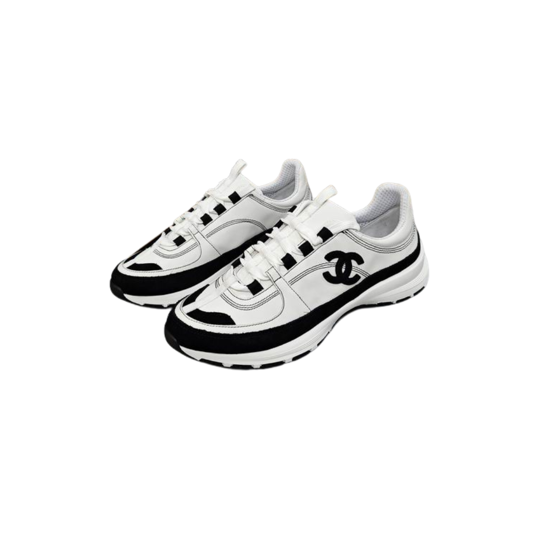 White Black Calfskin & Suede Calfskin Sneakers