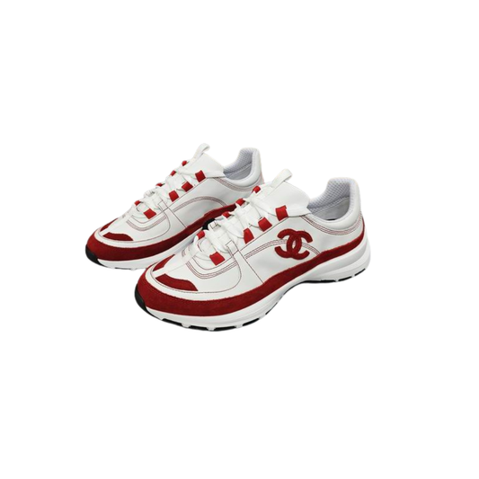 White Red Calfskin & Suede Calfskin Sneakers