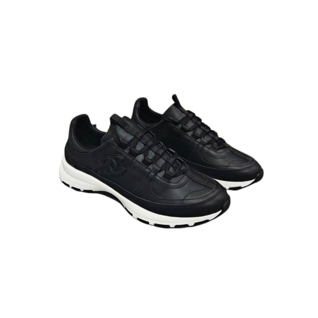 Black Leather Low-Top Sneakers White Rubber Soles